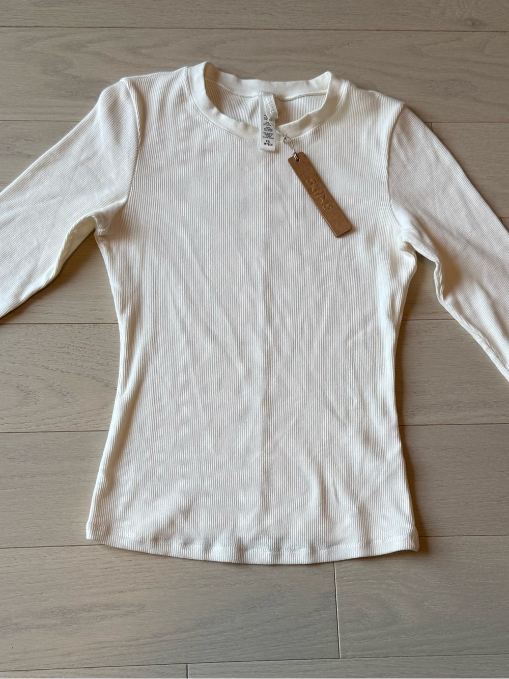 SKIMS Cream Ribbed Long Sleeve Crewneck Top